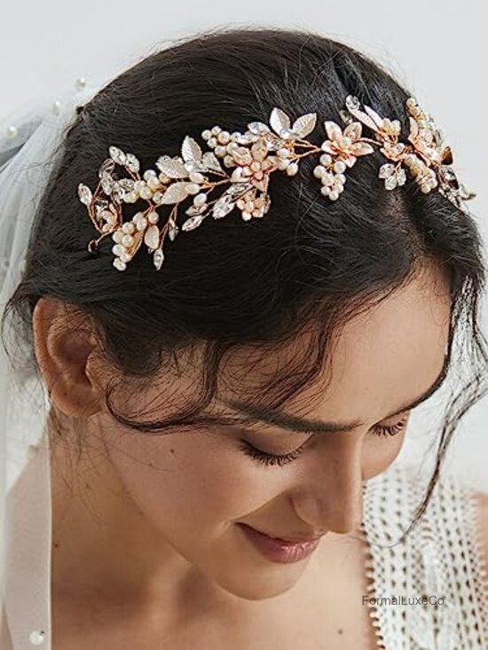 Handmade Rhinestone Wedding Headband Bridal Hair Accessory Pearl Leaf main image 5